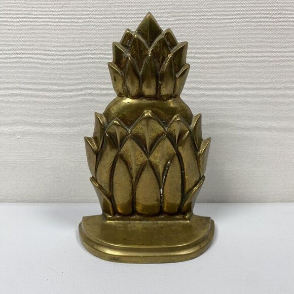 Vintage MCM Brass Pineapple Bookend Decor 6” Heavy Solid Staging - Picture 2 of 5